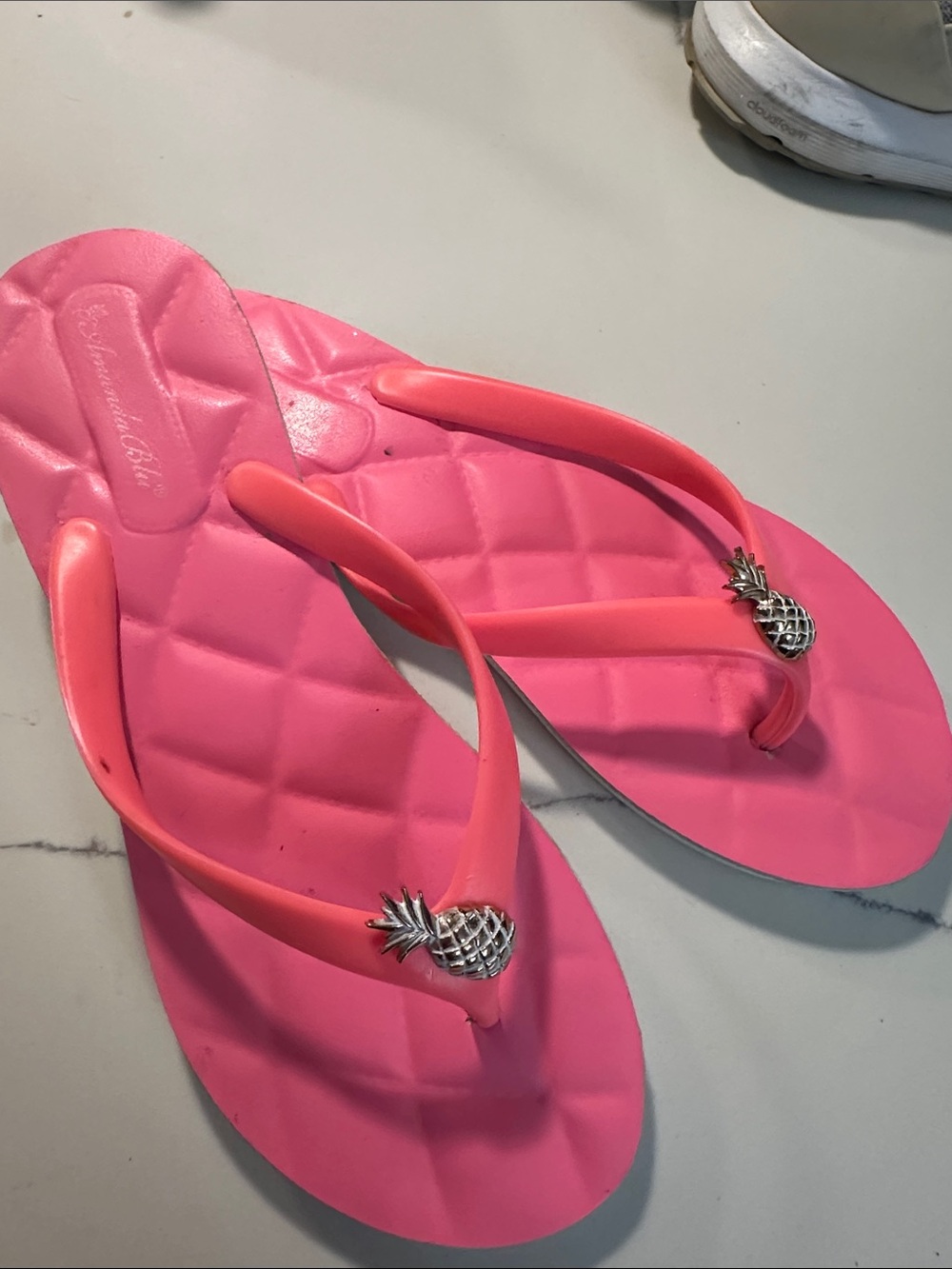 Quilted Pink Flip Flop Sandals with Pineapple Charm